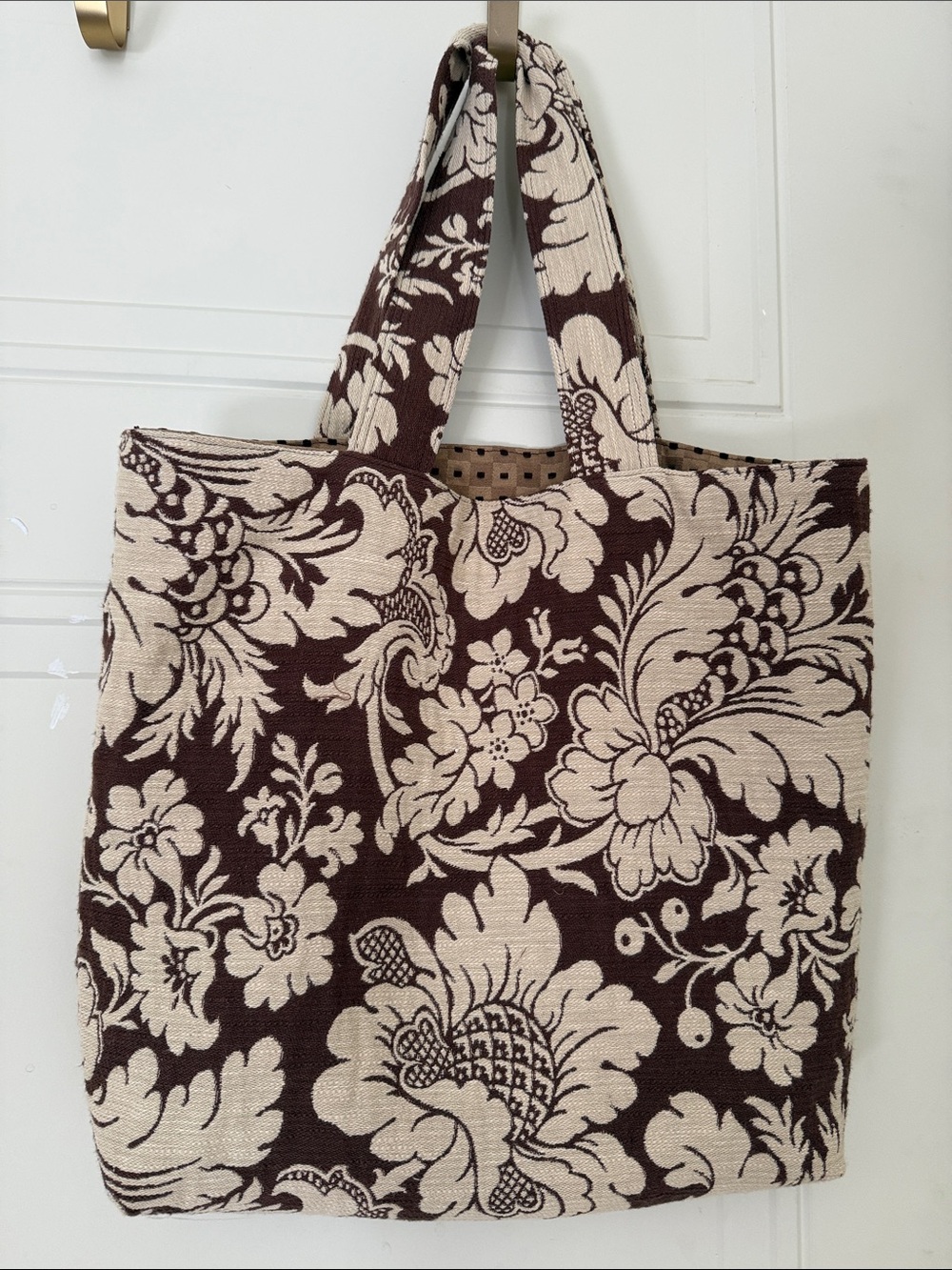 Brown & Cream Floral Tote Bag - Unbranded